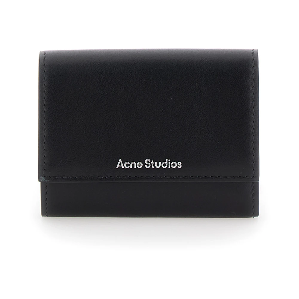 Acne Studios Zwarte Drievoudige Portemonnee met Drukknoop Black Heren