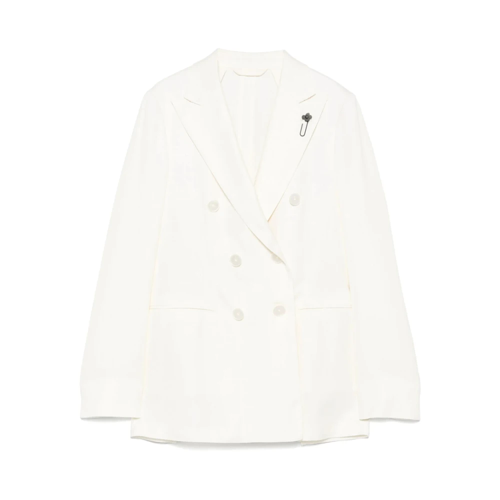 Lardini Beige Double-Breasted Jas met Splitmanchetten White Dames