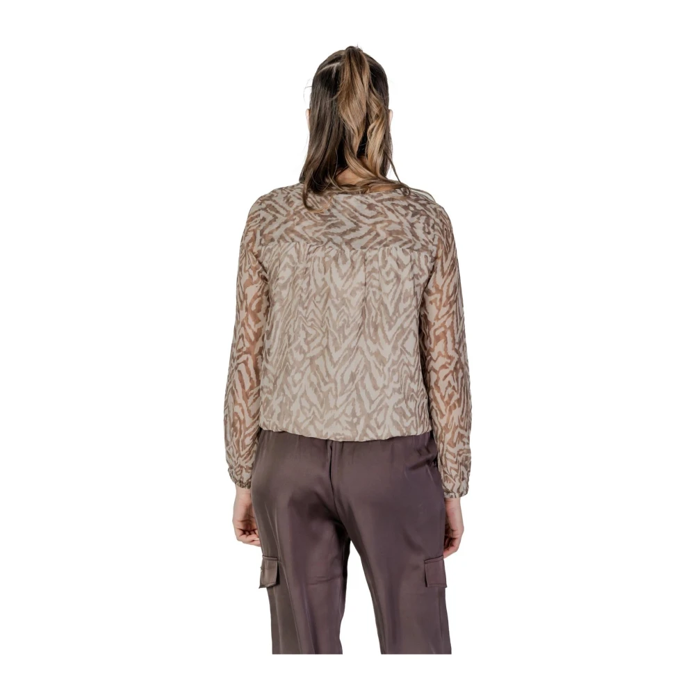 Street One Gedrukte Lange Mouw Blouse Beige Dames