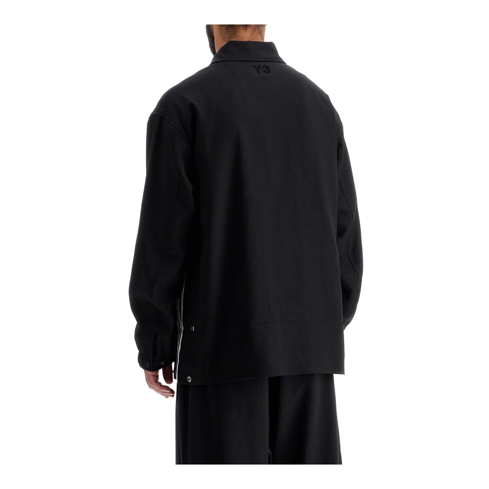 Y-3 Gestreept Overshirt met Drukknoopsluiting Black Heren