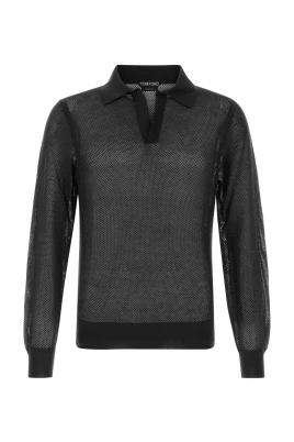 18GG Cotton Silk Mesh LS Buttonless Polo