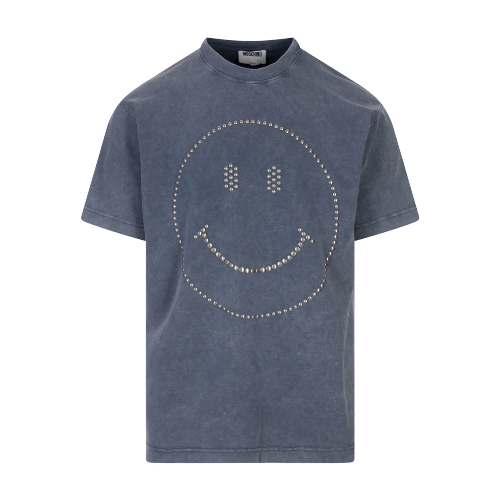 Moschino Mannelijk Blauw Tops Heren, L, Katoen, Smiley T-Shirt En Polo