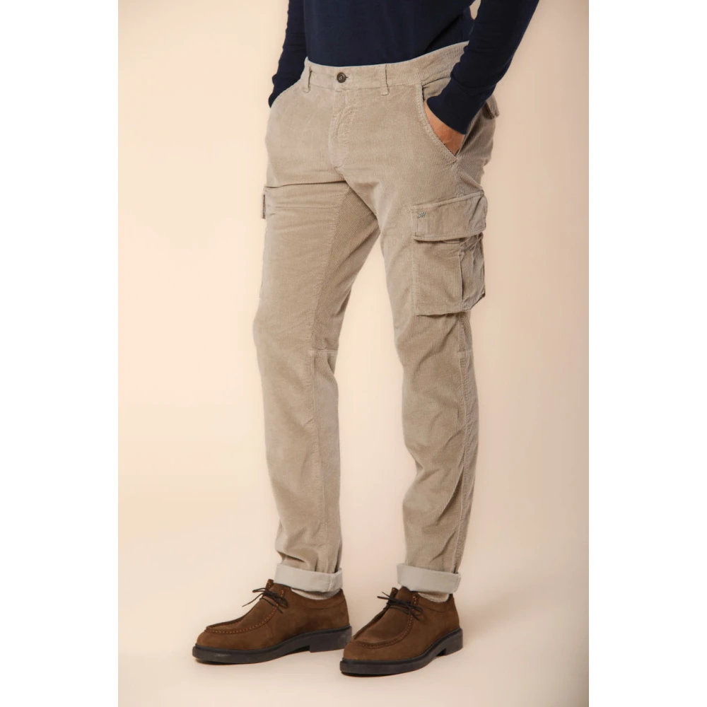 Mason's Slim Fit Fluwelen Cargo Broek 500 Strepen Beige Heren