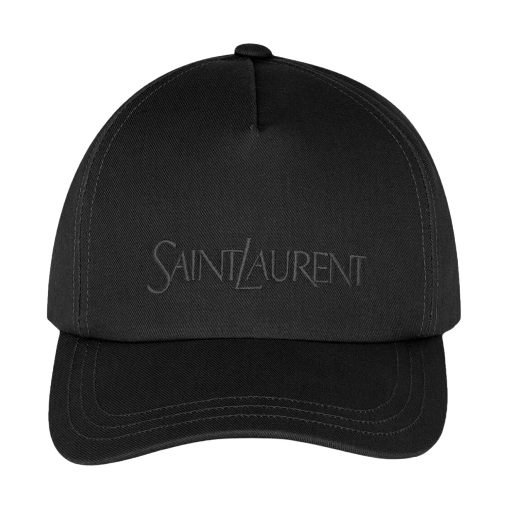 Saint Laurent Logo Baseball Cap Katoen Linnen Black