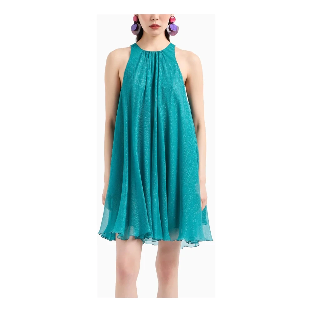 Emporio Armani Lurex Zijden Ronde Hals Jurk Green Dames