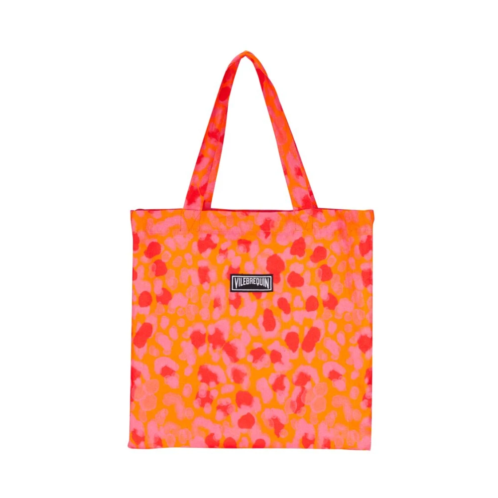 Vilebrequin Ny Leopard Unisex Strandväska gjord av Linne Orange, Unisex