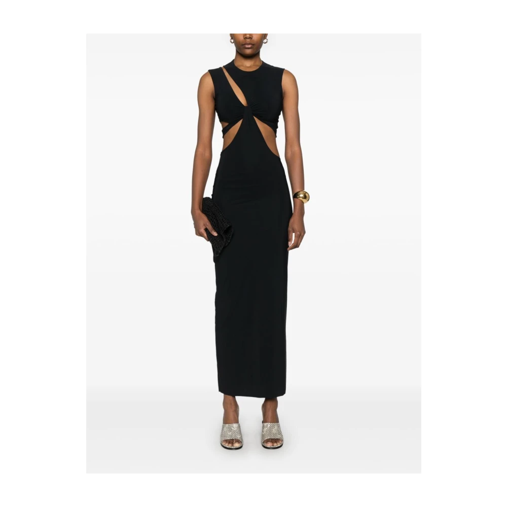Amazuin Zwarte Mouwloze Jurk met V-Hals en Uitsparingen Black Dames