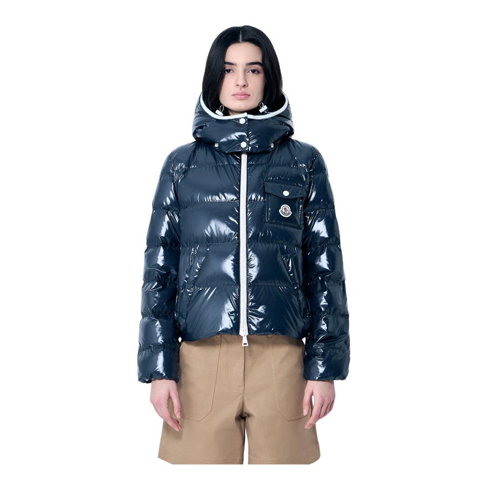 Moncler Korte donsjas met afneembare capuchon Blue Dames
