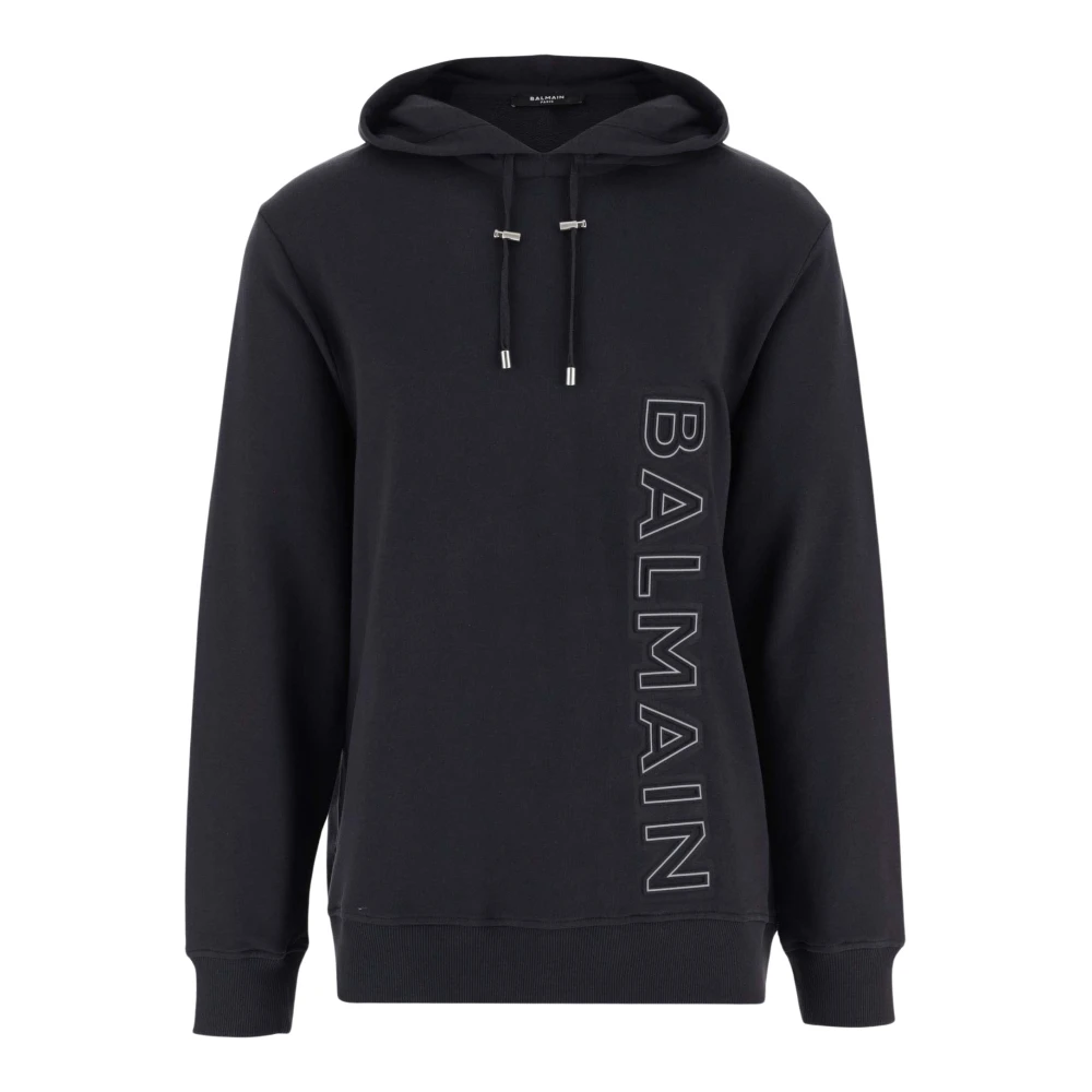 Balmain Donkerblauwe Katoenen Hoodie met Logodetail Blue Heren