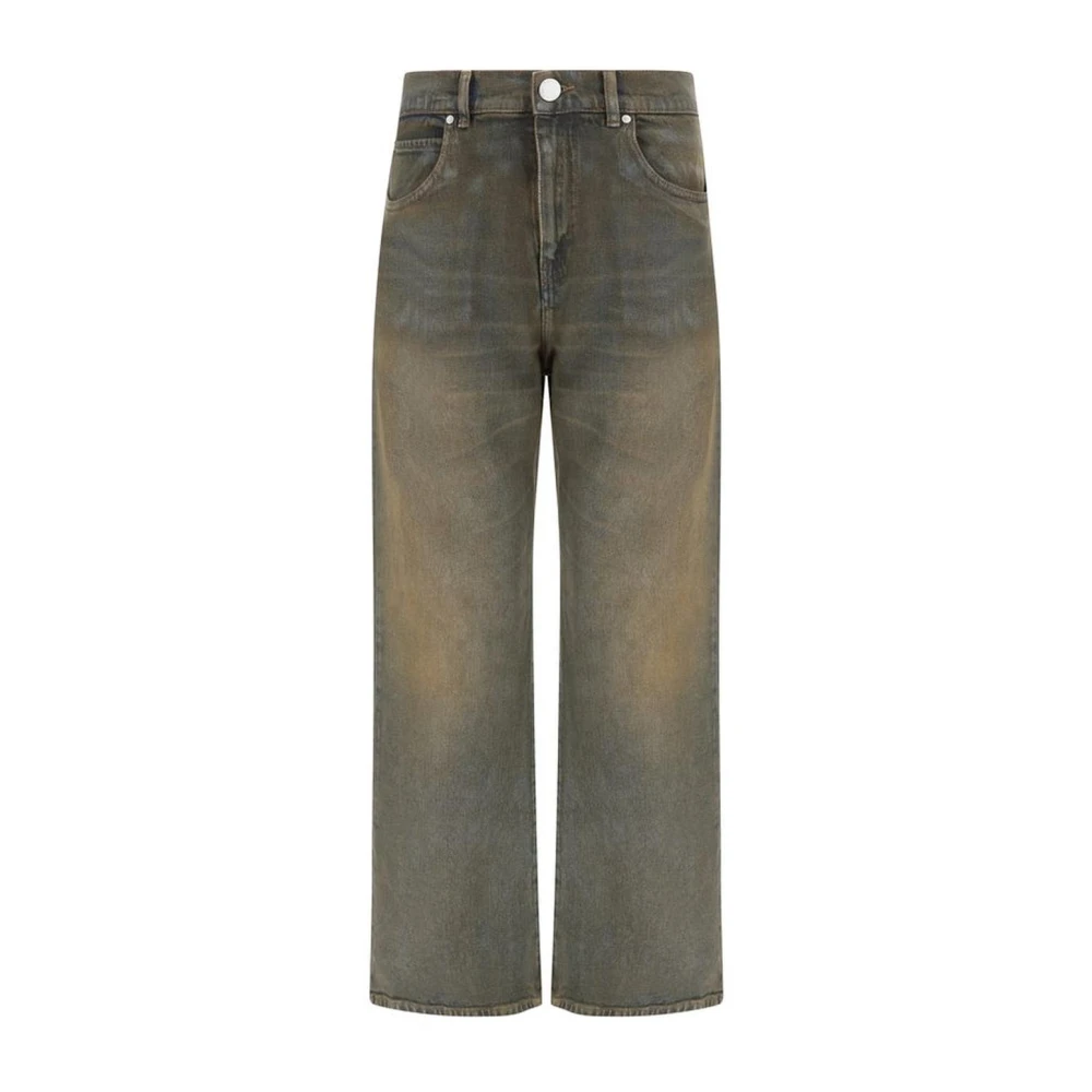 Pinko Denim Straight Broek met Leren Patch Brown Dames