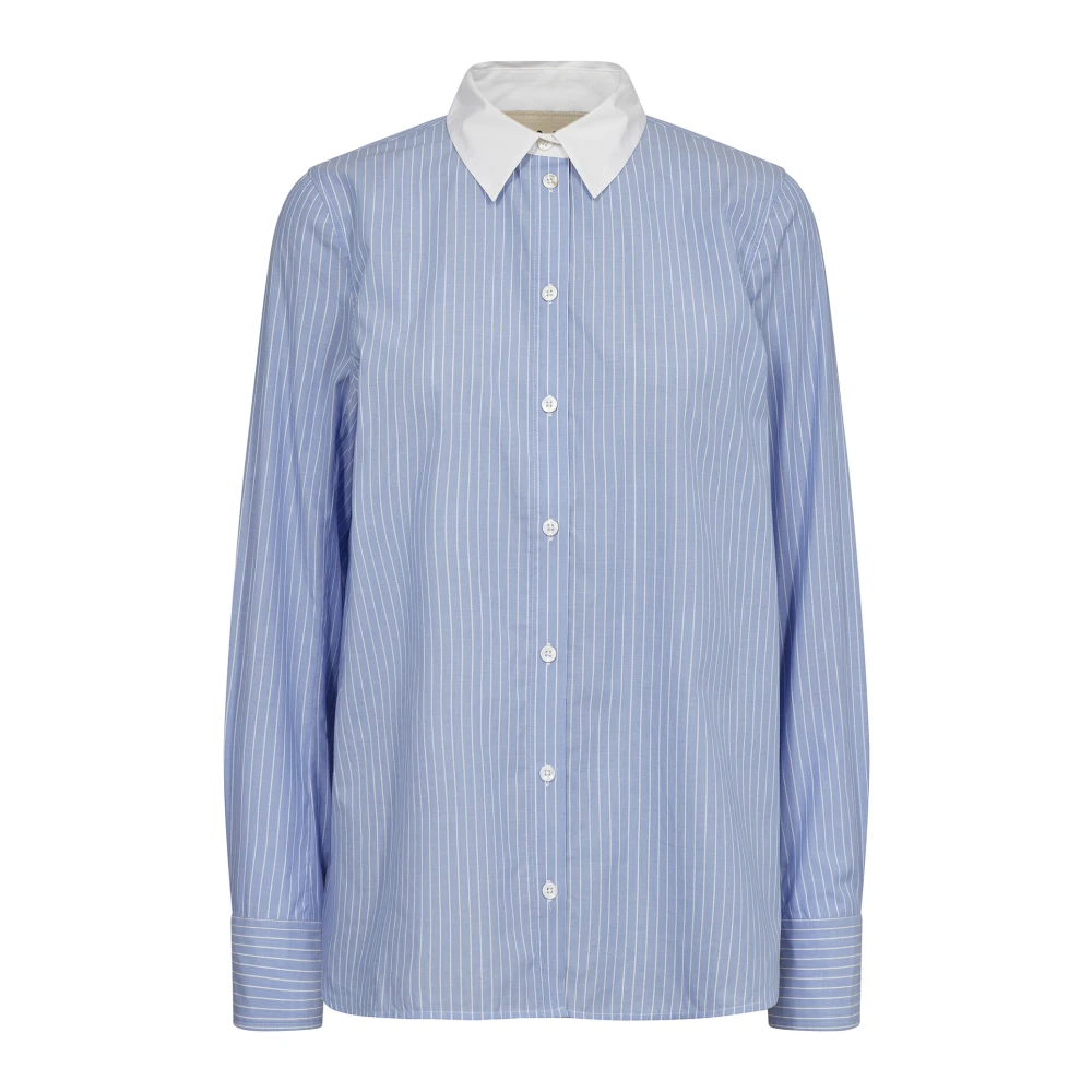 MOS MOSH Gestreept Shirt met Kraag en Knopen Blue Dames