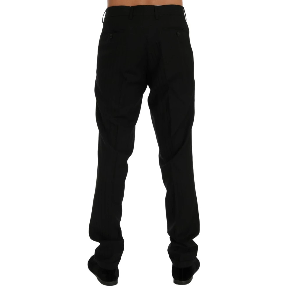 Dolce & Gabbana Elegante Zwarte Gestreepte Straight Fit Broek Black Heren