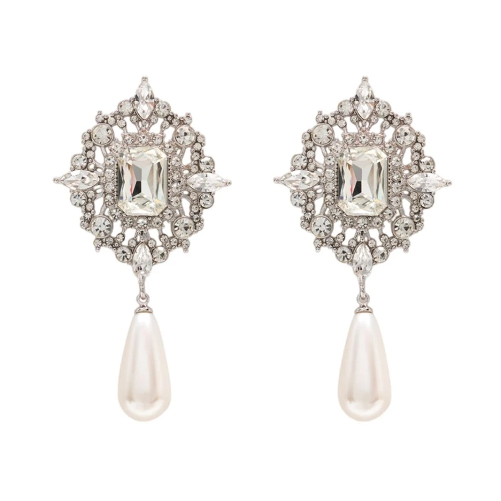 Self Portrait Women's Gray Crystal Pearl Droplet Earrings