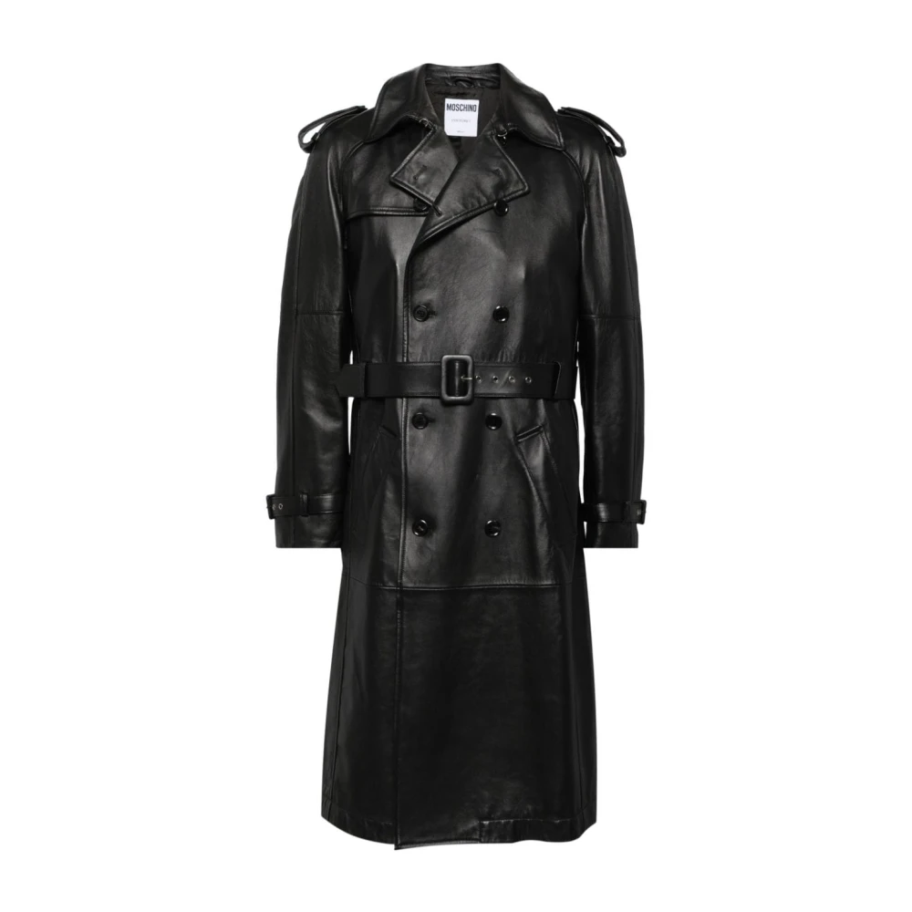 Moschino Zwarte leren jas dubbele rij knopen Black Heren