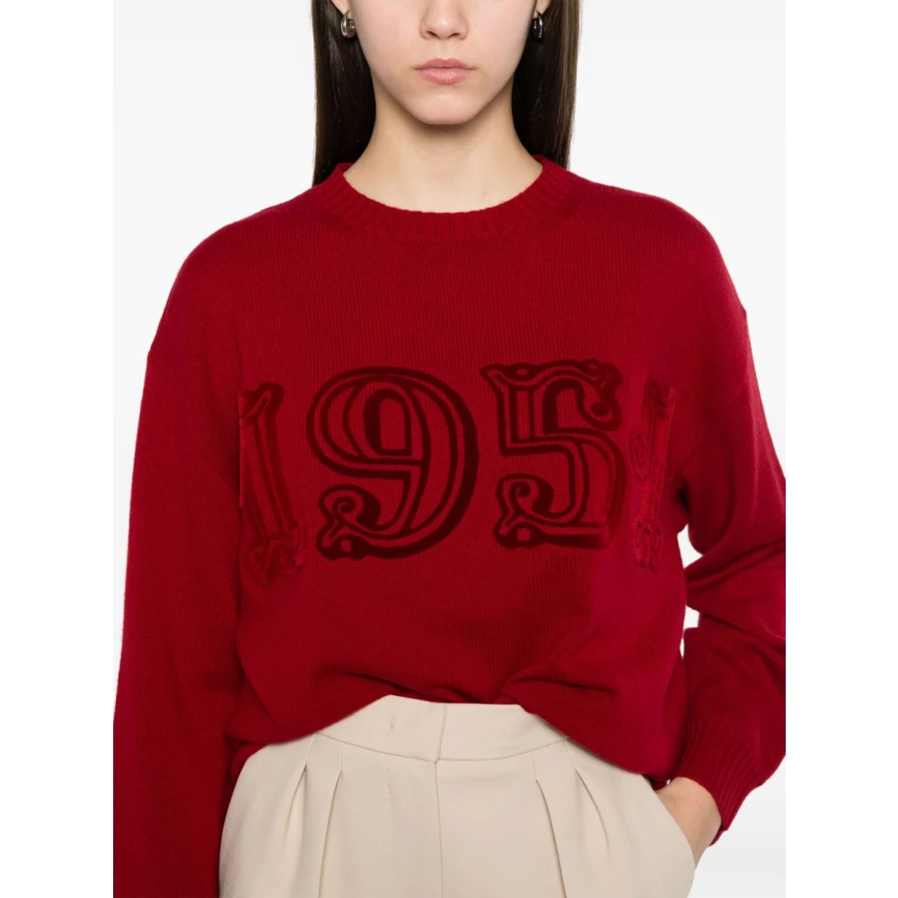 Max Mara Rode Crew Neck Sweater Geribbelde Afwerking Red Dames