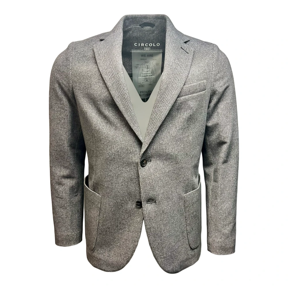 Circolo 1901 Grijze Glencheck Flanel Jersey Blazer Gray Heren