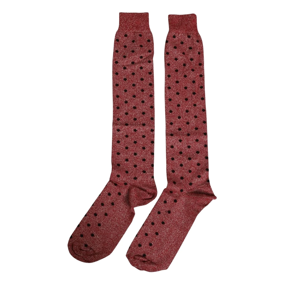 Dolce & Gabbana Maroon Polka Dot Over The Calf Accessory Socks - L - Image 2
