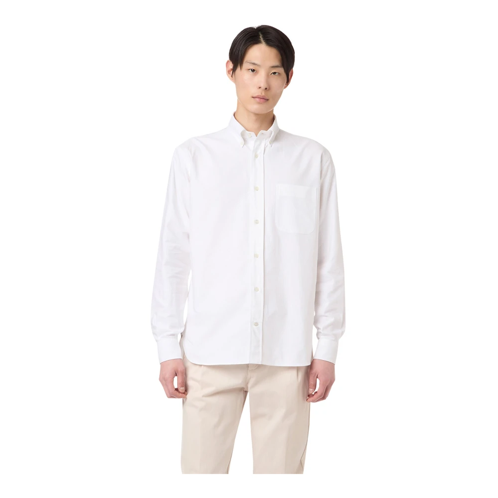 Eleventy Men's White Formal Shirts, M, Button Down Oxford Cotton Shirt