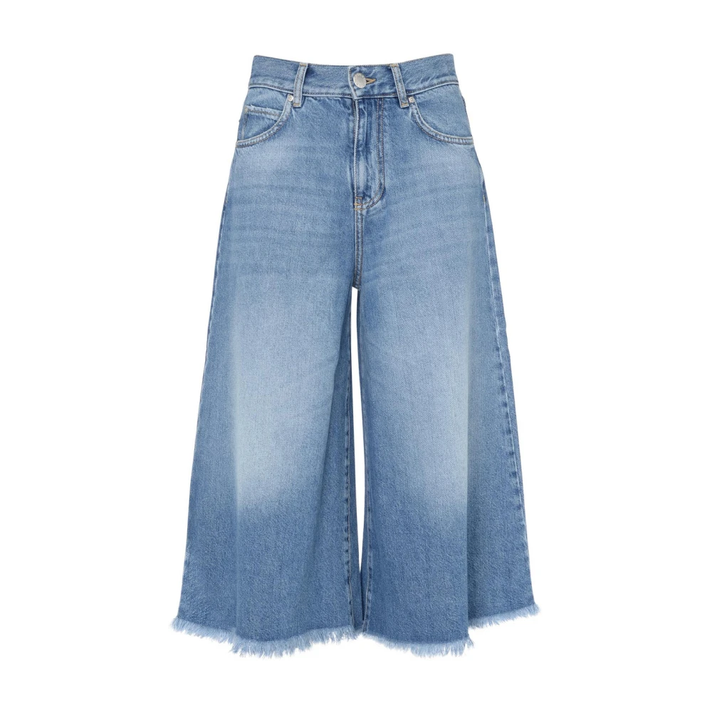 Pinko Blauwe denim bermuda shorts met rafelzoom Blue Dames