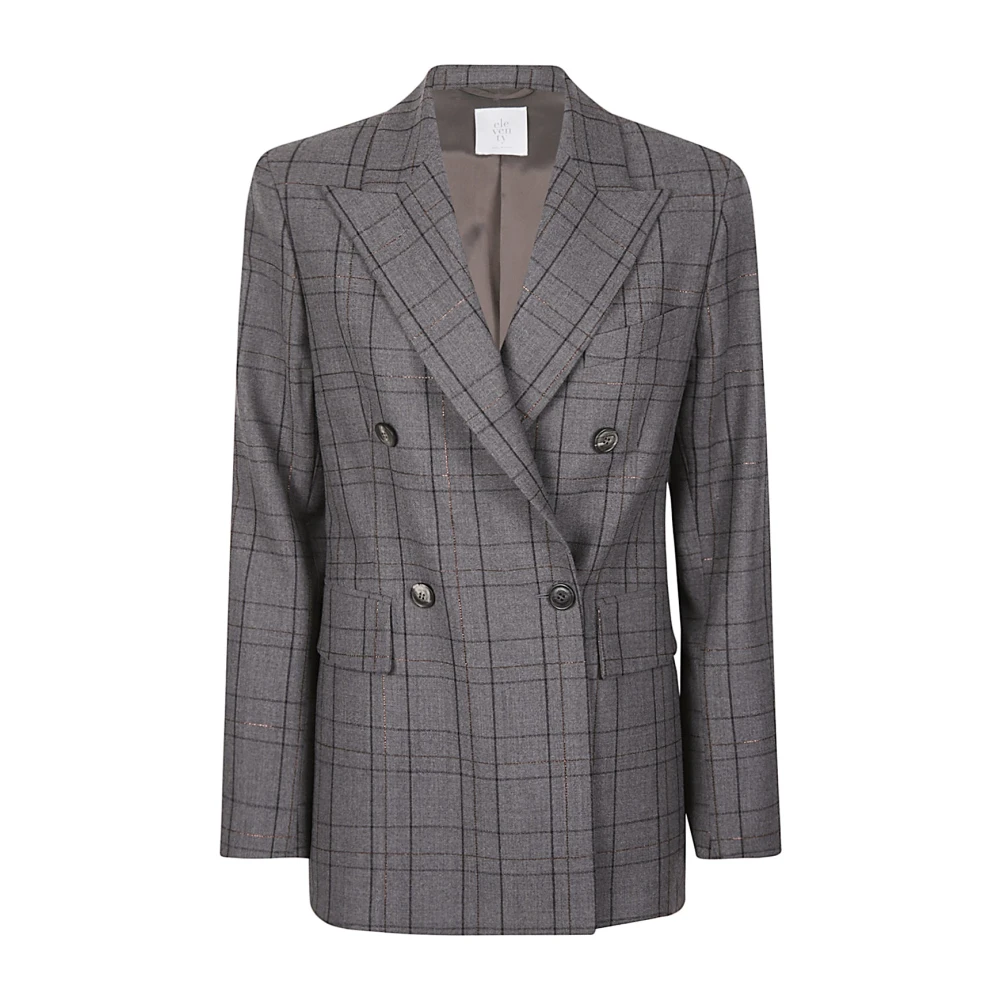 Eleventy Dubbelborstige wollen geruite jas Gray Dames