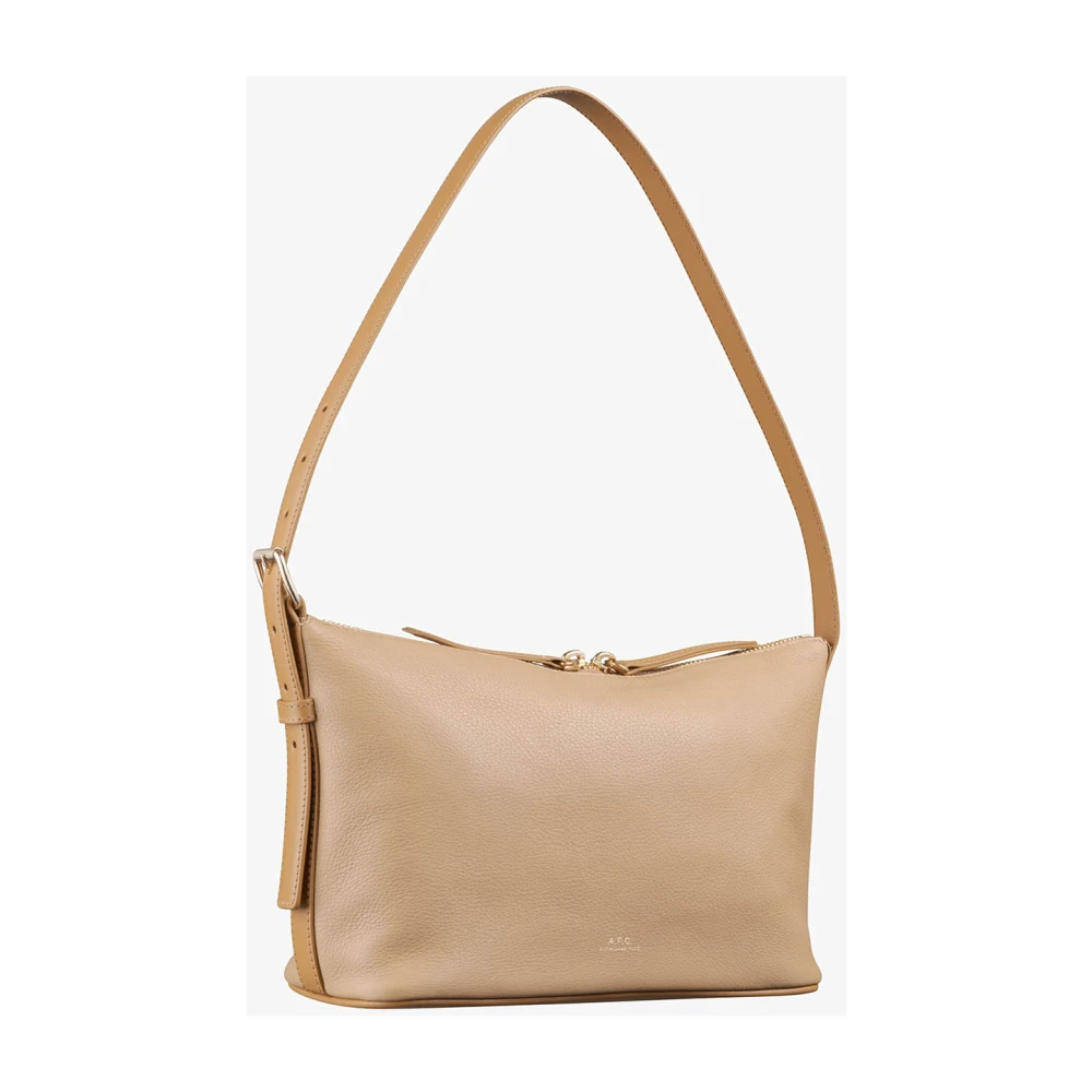 A.p.c. Beige leren schoudertas met gouden gesp Beige Dames