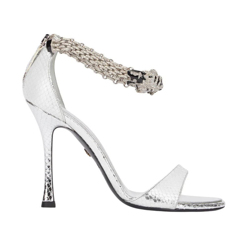 Roberto Cavalli Women's Gray Tiger Heel Metallic Sandals