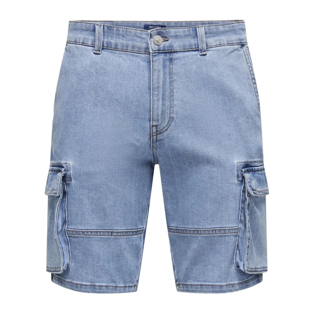 Only & Sons Cargo-Style Denim Shorts Blue Heren