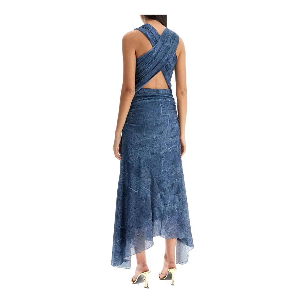 Ganni Denim Mesh Jurk met Ruches Blue Dames