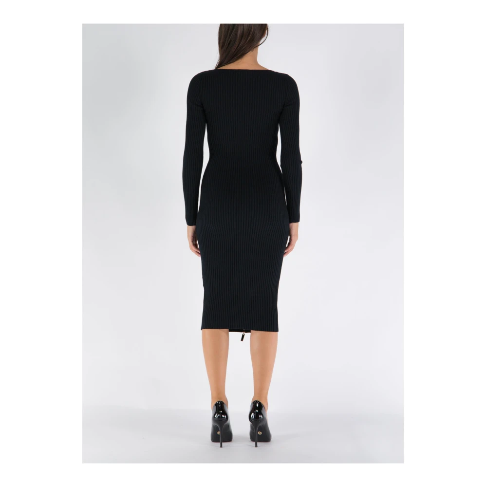 Elisabetta Franchi Midi Jurk met Lange Mouwen Black Dames
