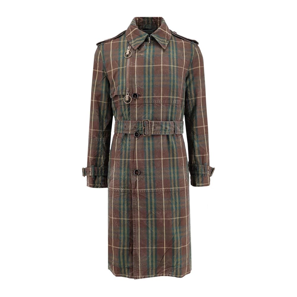 Burberry Geruite Motief Katoenen Trenchcoat Brown Heren