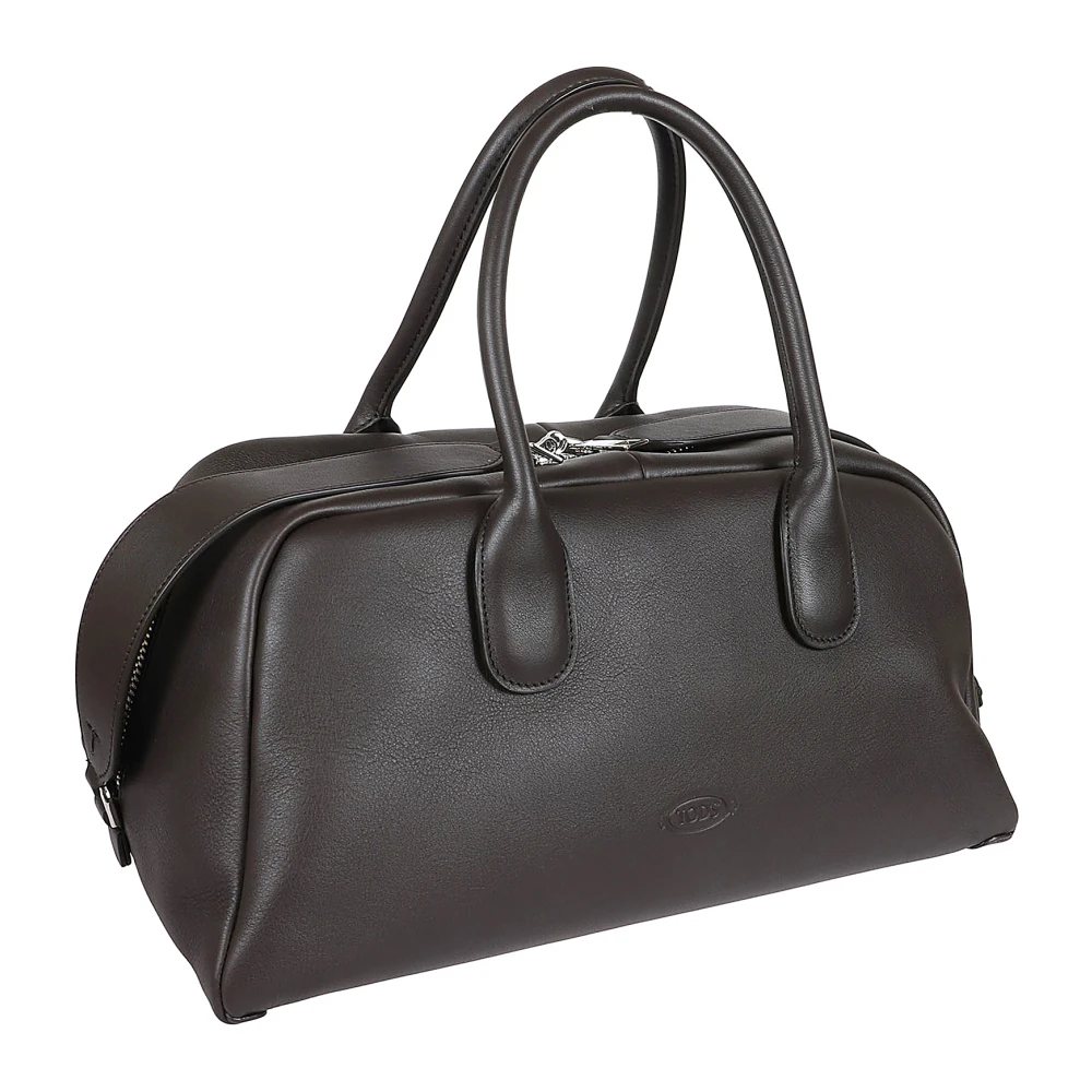 TOD'S Leren handtas met logoprint en ritssluiting Brown Dames