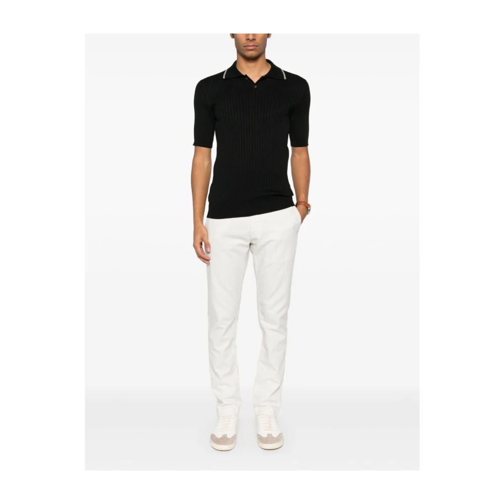 BRUNELLO CUCINELLI Gestreept Poloshirt met Knoopsluiting Black Heren