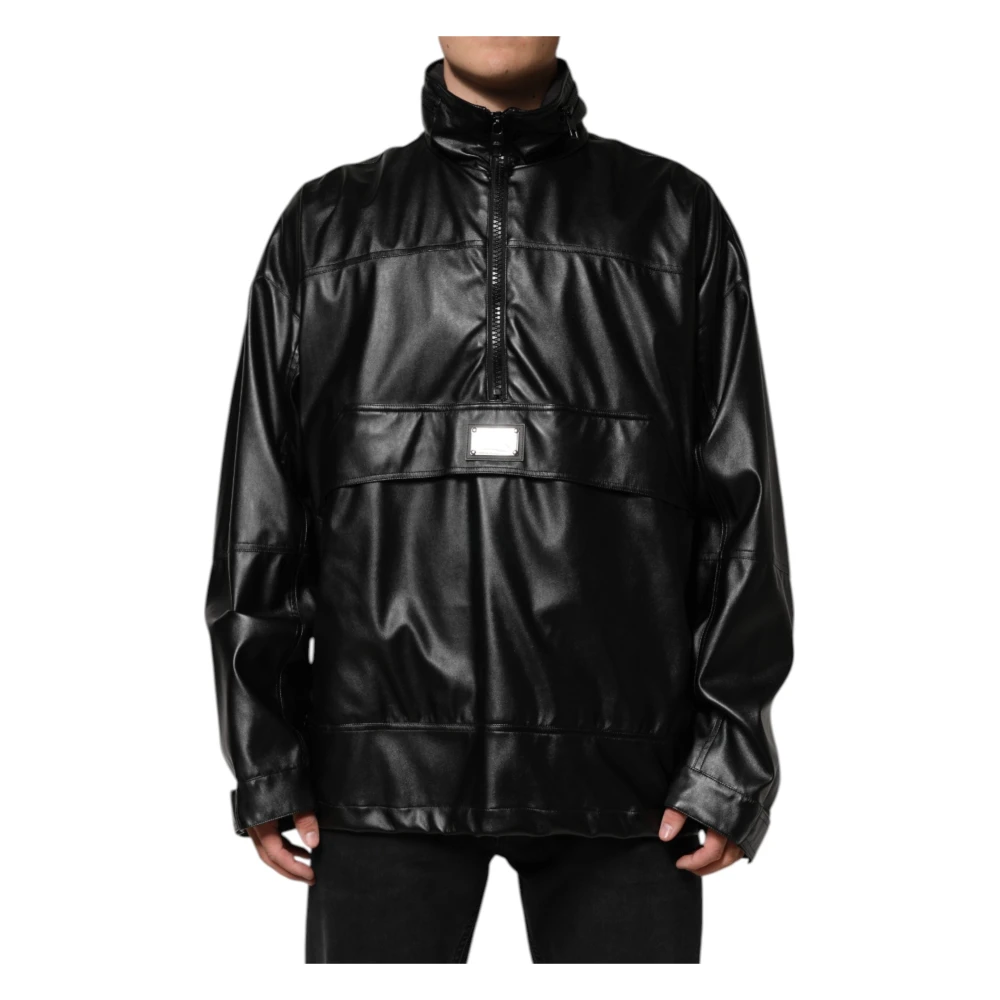 Dolce & Gabbana Men's Black Bomber Jackets, M, Logo Plaque Bomber Jacket