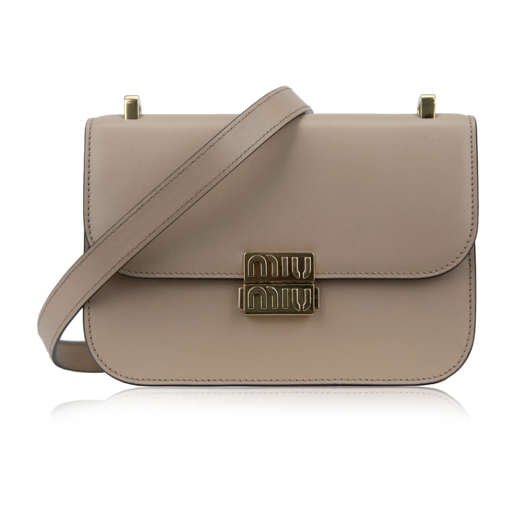 Miu Miu Women's Beige Leather Shoulder Bag With Snap Closure