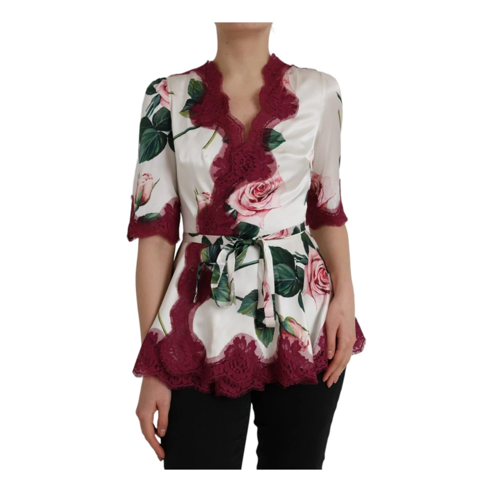 Dolce & Gabbana Bloemen Kant Korte Mouw Top Multicolor Dames