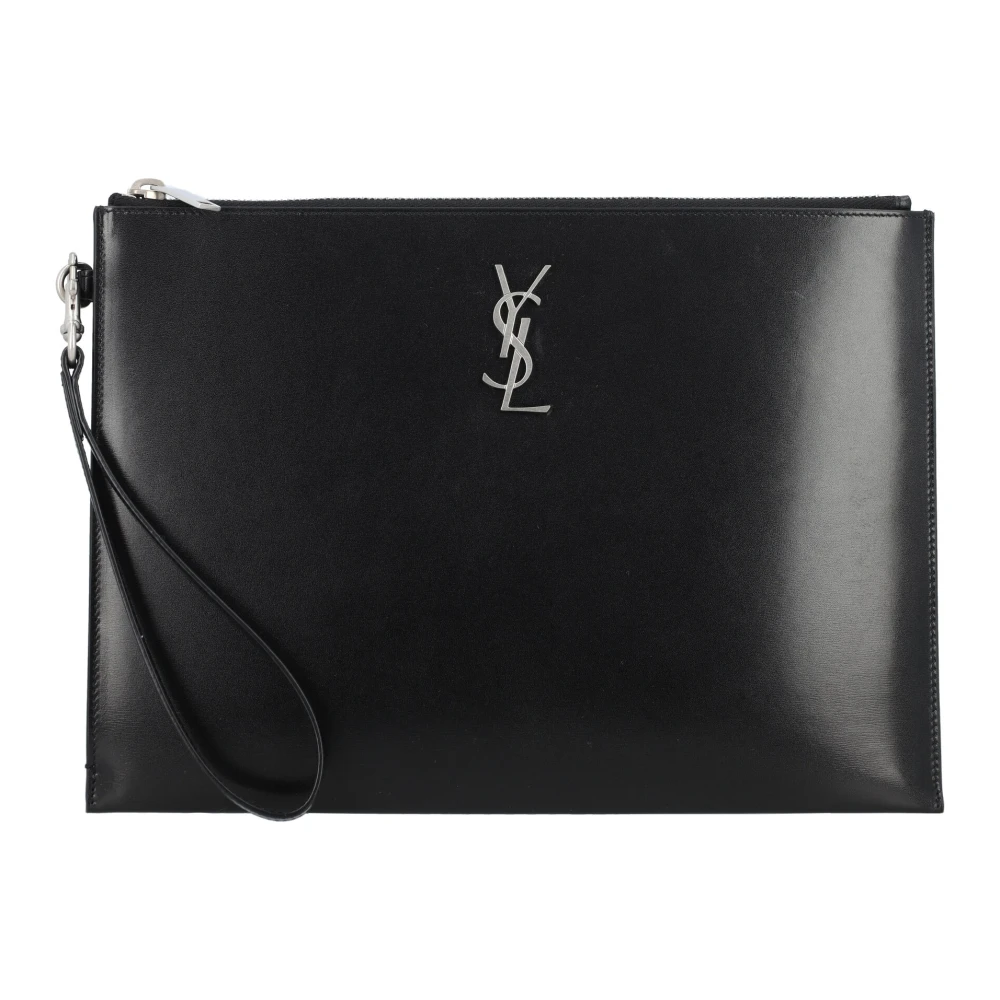 Saint Laurent Svart Läder Tabletthållare Black, Herr