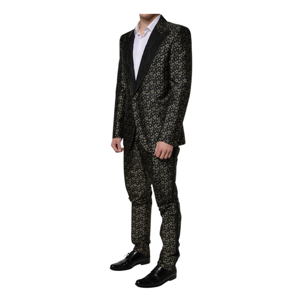 Dolce & Gabbana Zwarte Sterren Jacquard Slim Fit Pak Black Heren