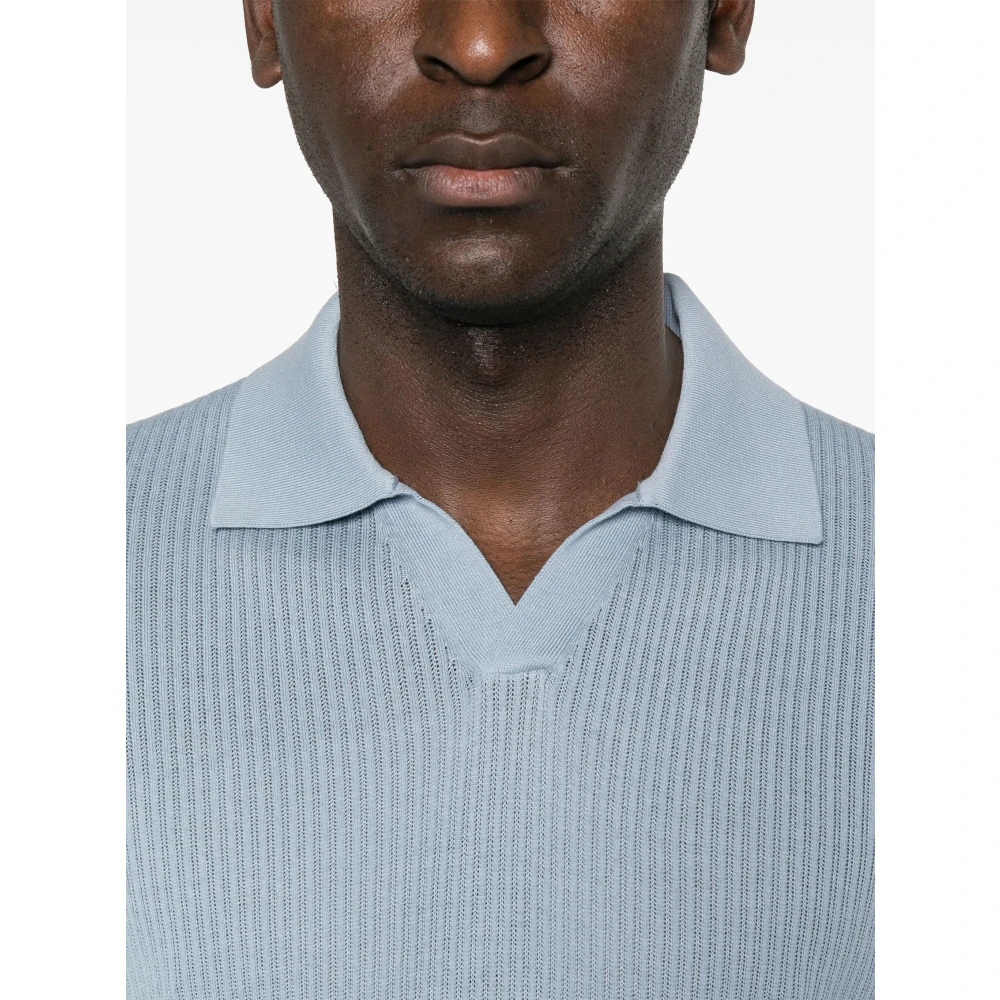 Fedeli Katoenen Gebreide Poloshirt Blue Heren