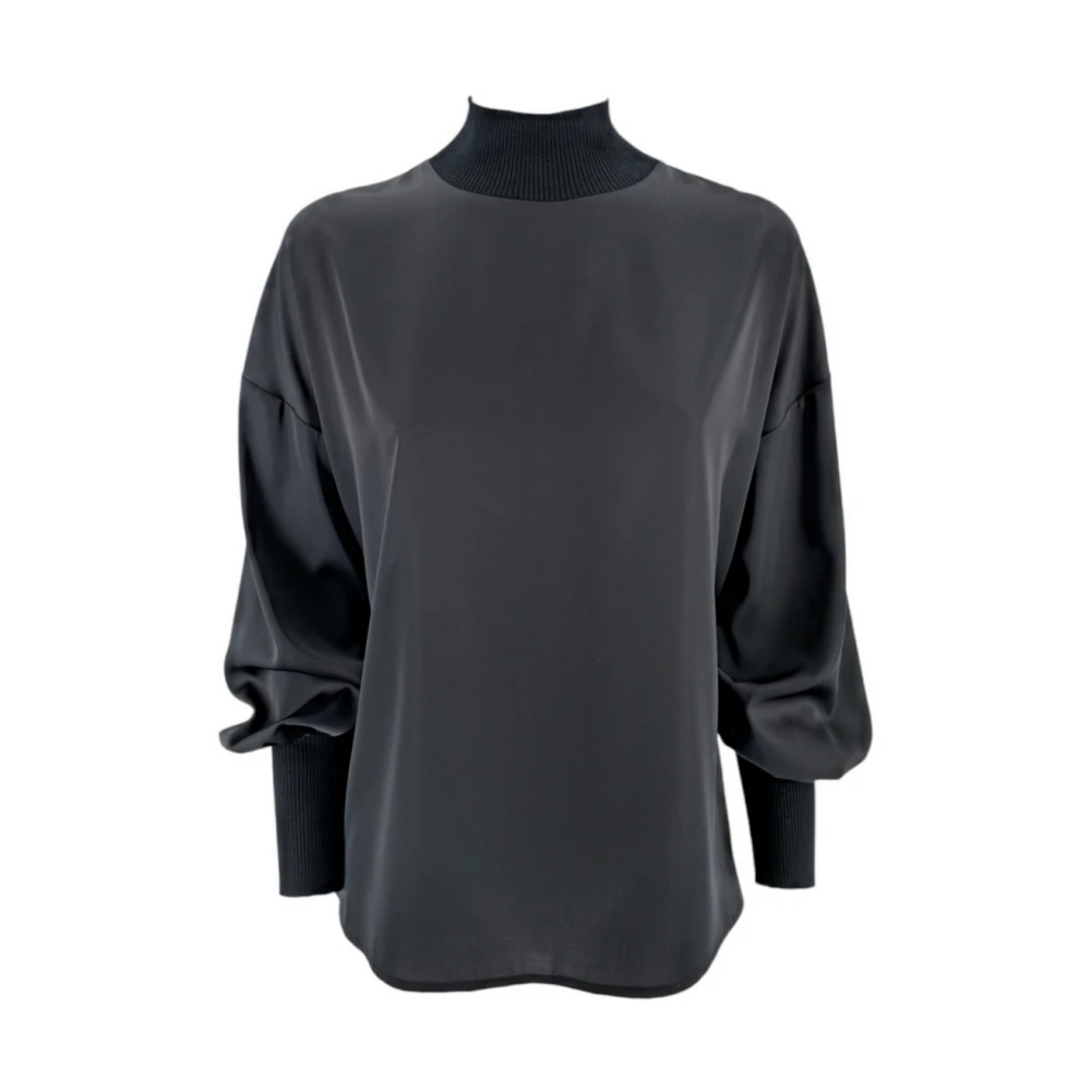 D.Exterior Zwarte satijnen damesoverhemd Black Dames