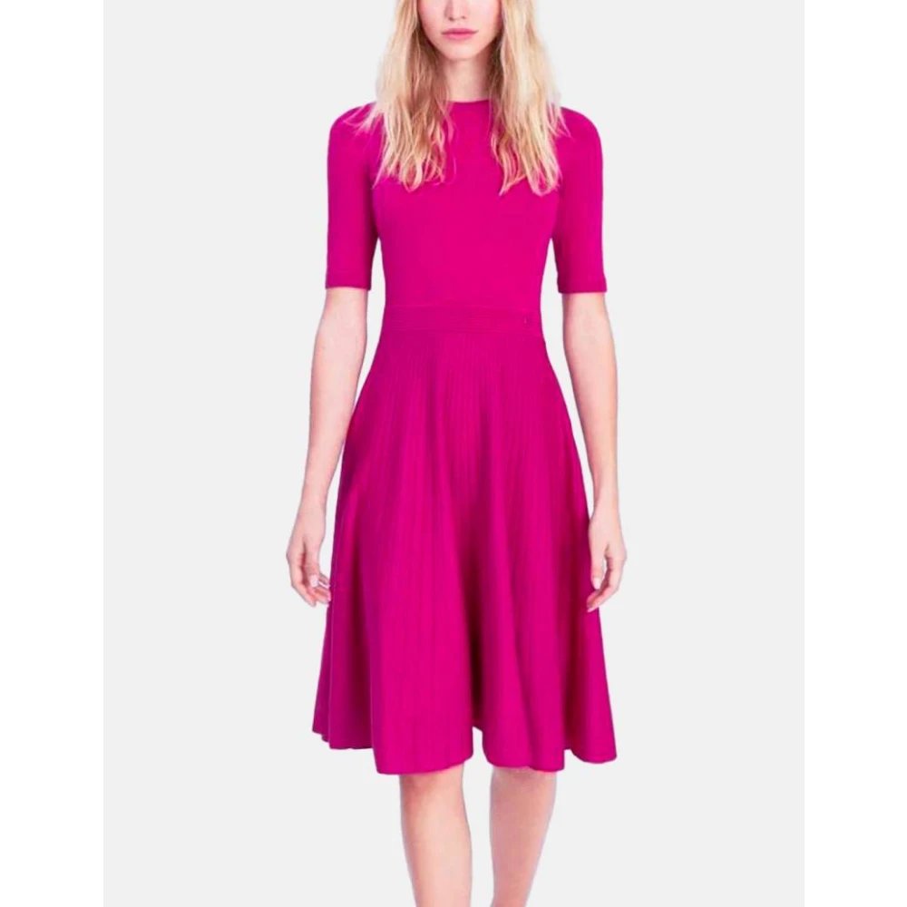 Carolina Herrera Geplooide Jacquard Jurk Fuchsia Pink Dames