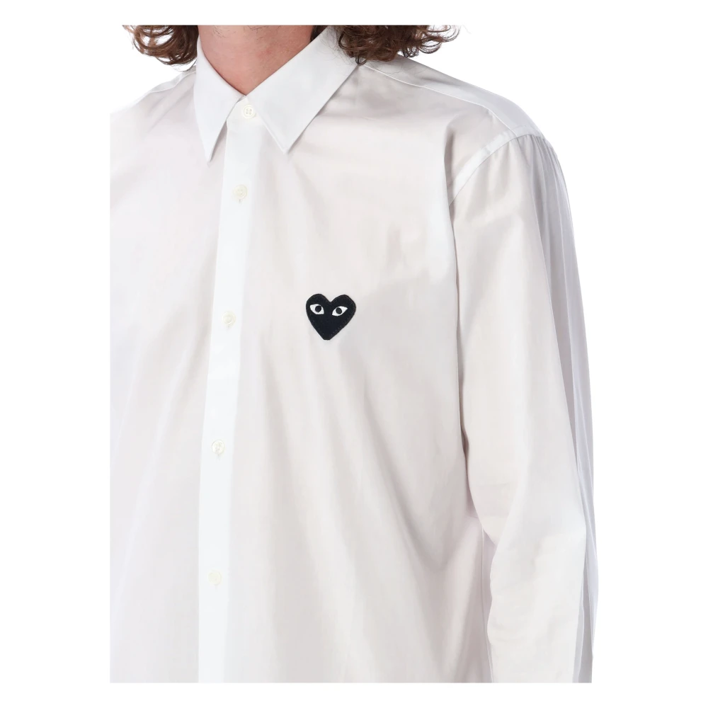 Comme des Garçons Witte Katoenen Overhemd met Zwarte Hart Patch White Heren