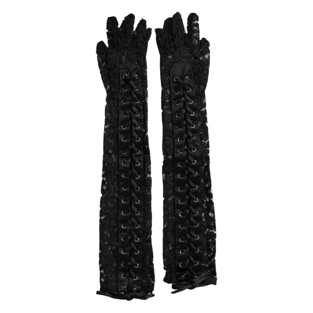 Dolce & Gabbana Zwarte Kant Ellebooglange Handschoenen Black Dames