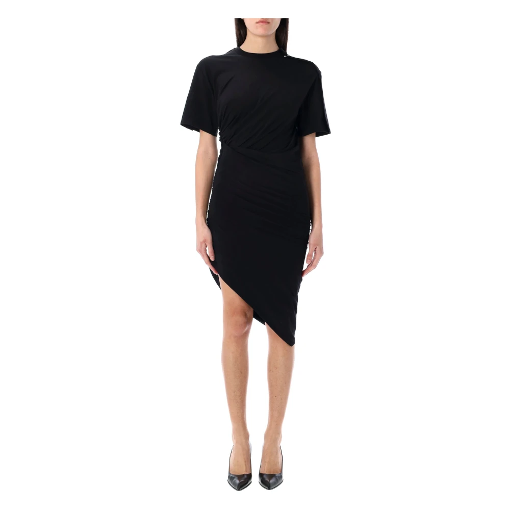 Mugler Zwarte Gedrapeerde Doorgeprikt Dagjurk Black Dames