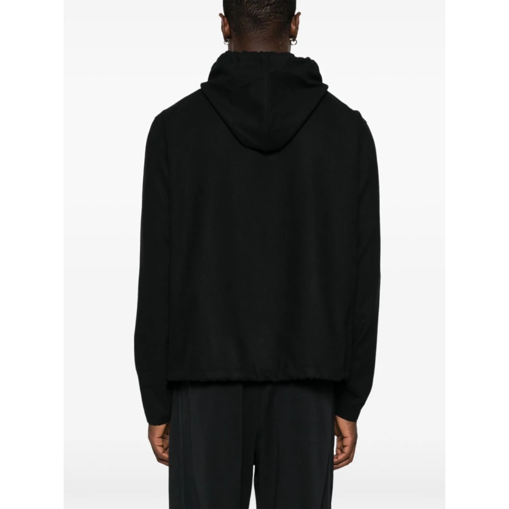 Y-3 Zwart Flanel Rits Capuchon Logo Print Black Heren