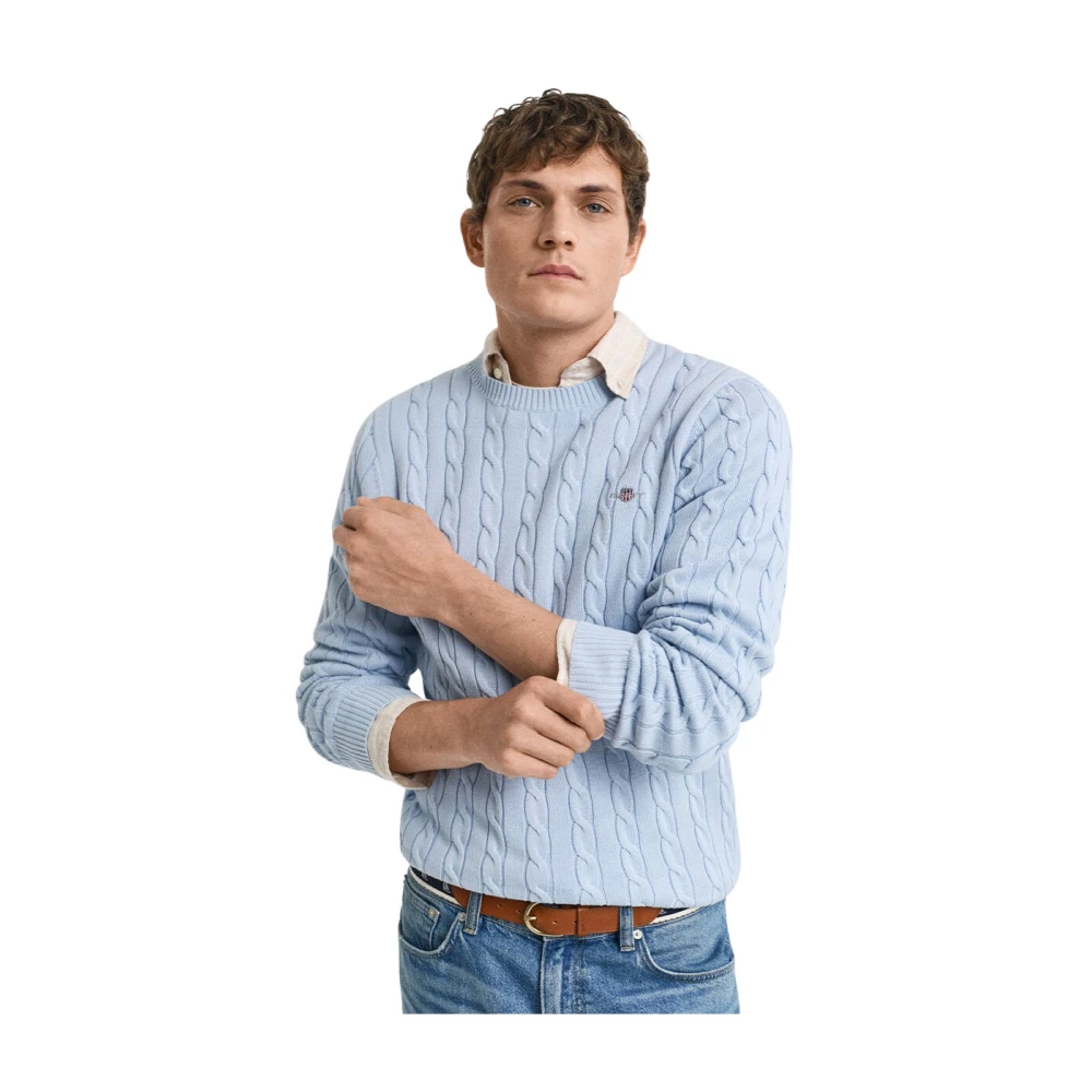 Gant Cable Knit Crew Neck Sweater Blue Heren