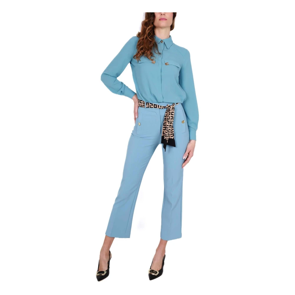 Elisabetta Franchi Elegante Blauwe Crepe Flared Broek Blue Dames