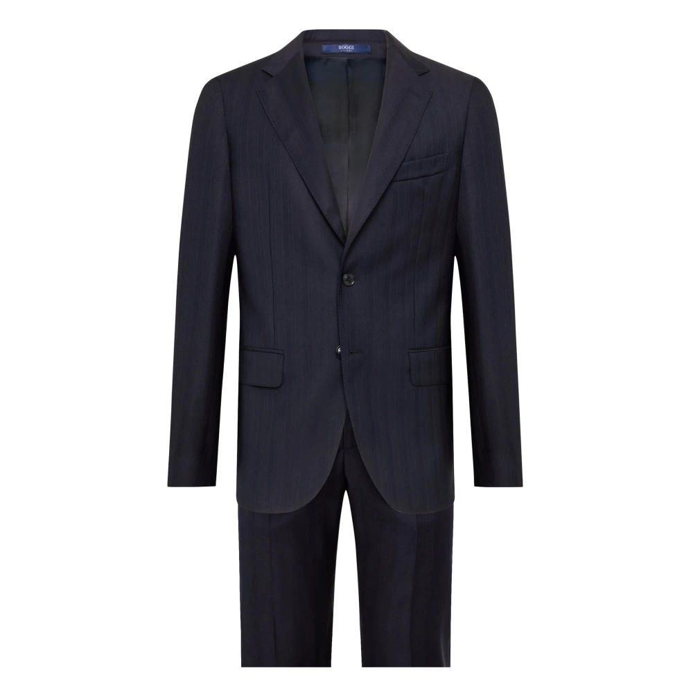 Boggi Milano Pakjes in Fijne Streepjes van Pure Wol Blue Heren