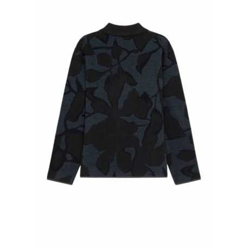 Paul Smith Blauw Bruin Bladeren Jacquard Gebreide Polo Sweater Blue Heren