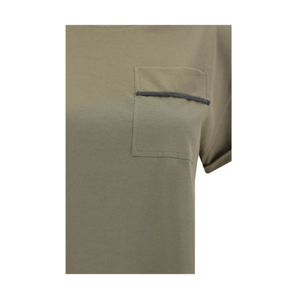 BRUNELLO CUCINELLI Zak T-shirt Monochroom NorHeren Pasvorm Green Dames