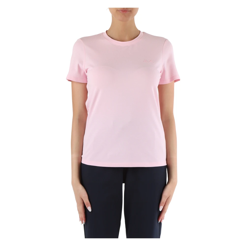 Sun68 Piqué Katoenen T-shirt met Strass Logo Pink Dames